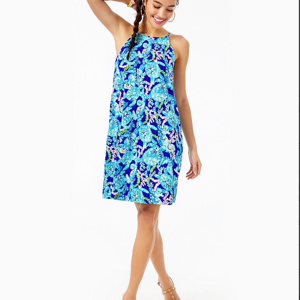 NEW Lilly Pulitzer Margot Dress Corsica Blue Turtle Villa - XL